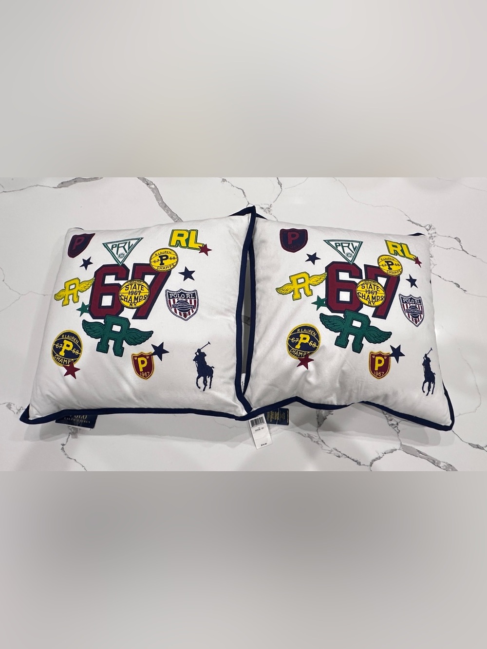 Polo Ralph Lauren Pembroke Patches State Champs N.Y. Throw Pillow 20” X 20” NWT